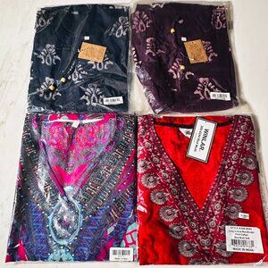 Caftan  Lot of 4 New One Size -  Red Winlar - Purple - Blue - Kaftan India OSFM